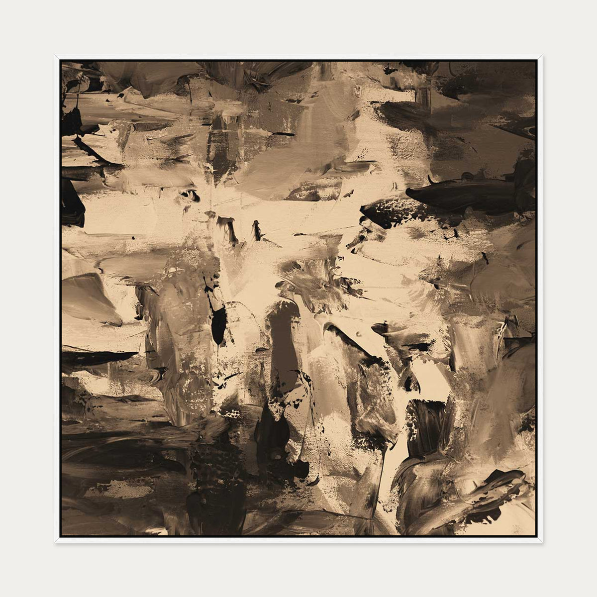 Sepia Brown Minimal Canvas Art Print — 100 x 100 cm — White Frame