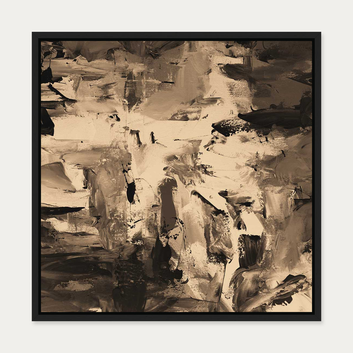 Sepia Brown Minimal Canvas Art Print — 50 x 50 cm — Black Frame