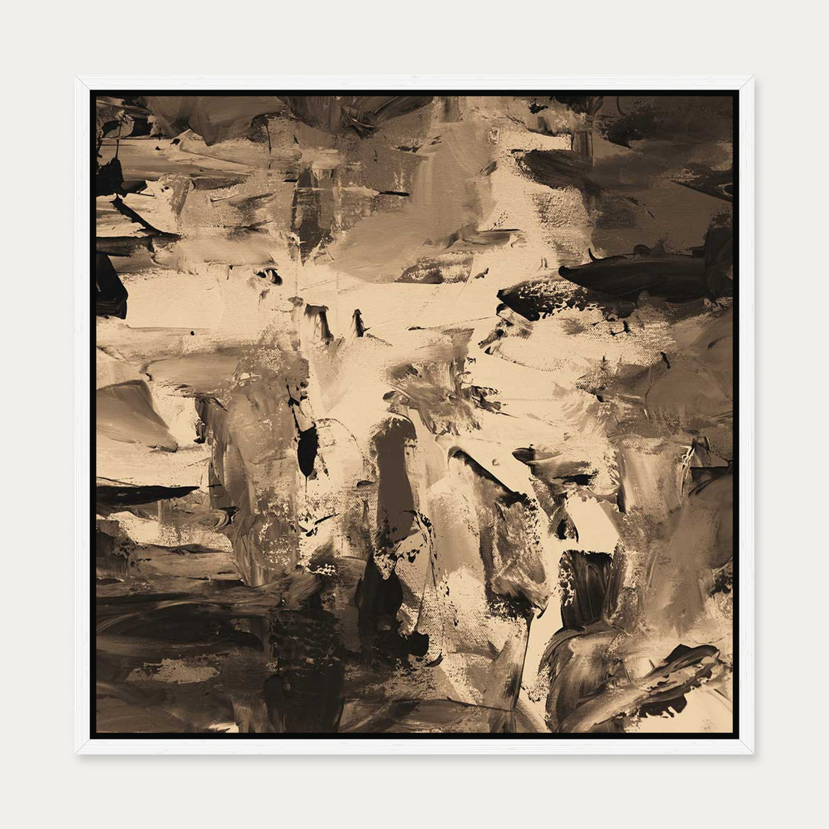 Sepia Brown Minimal Canvas Art Print — 50 x 50 cm — White Frame