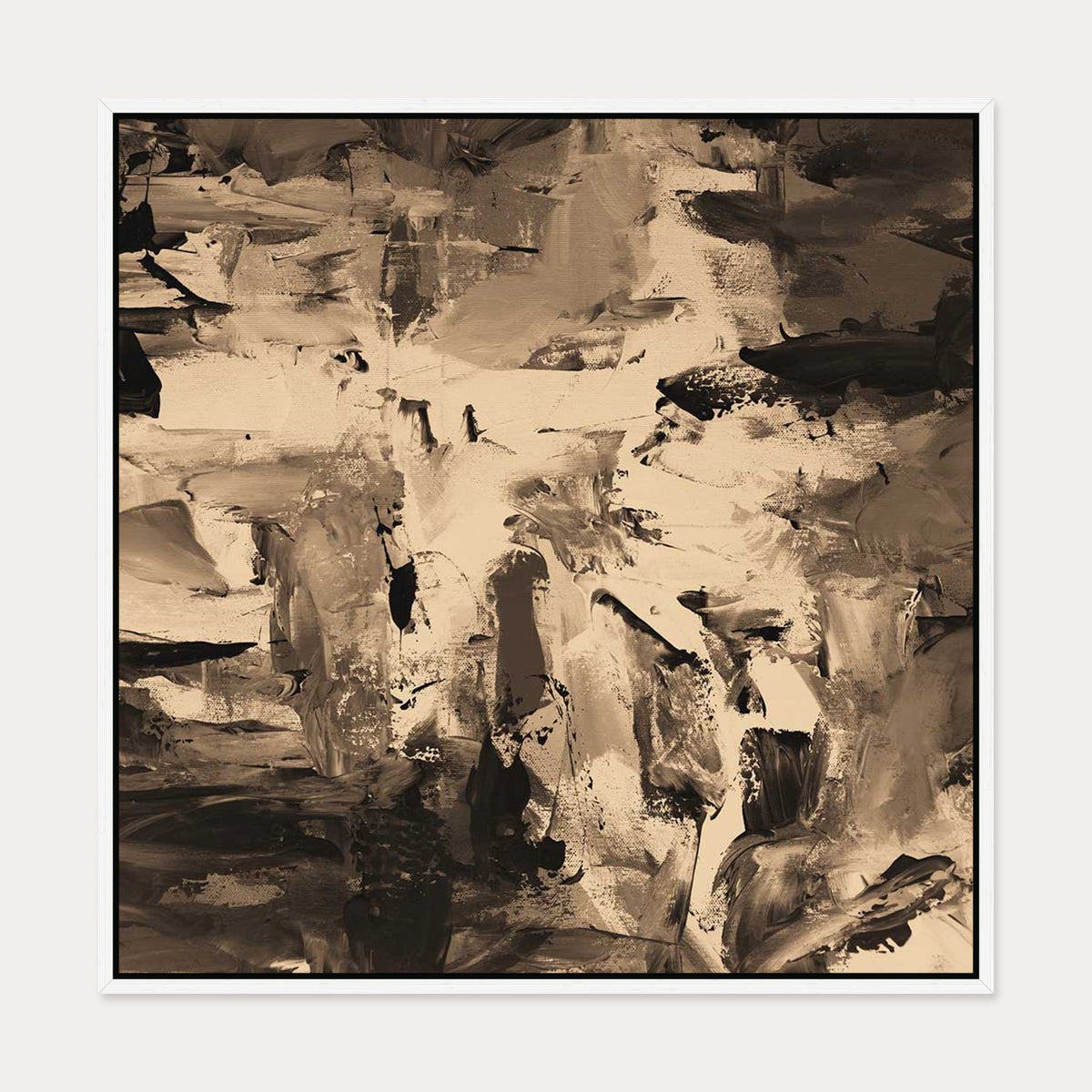 Sepia Brown Minimal Canvas Art Print — 70 x 70 cm — White Frame