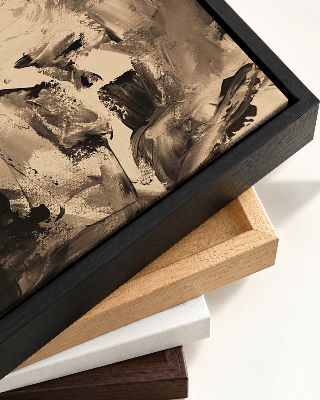 Sepia Brown Minimal Canvas Art Print — framed canvas corner and wrapped canvas detail