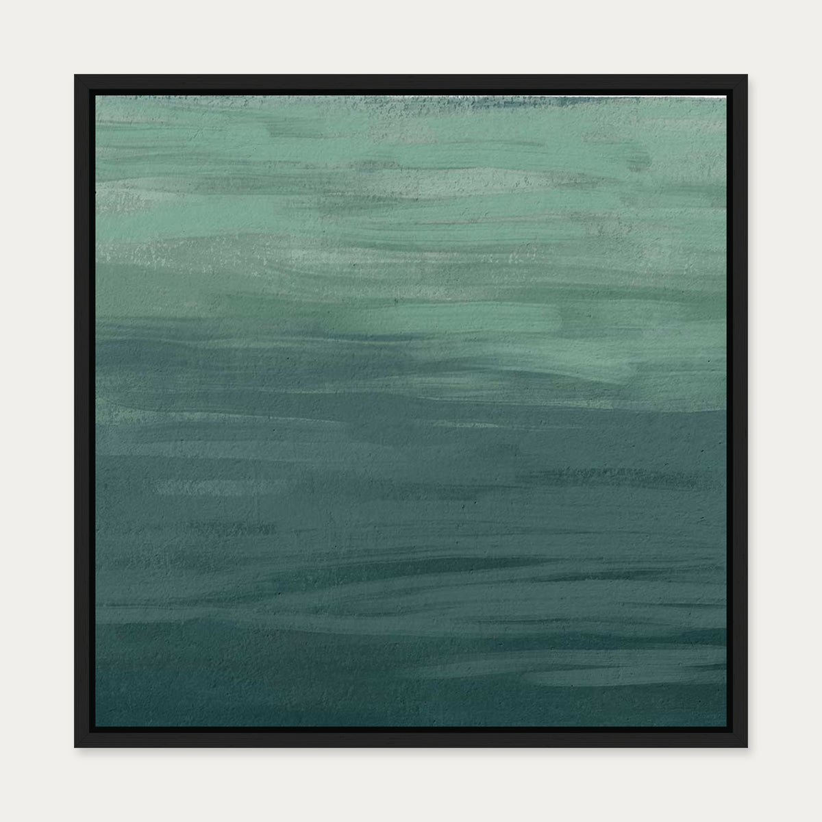 Serene Green Abstract Canvas Art — 50 x 50 cm — Black Frame