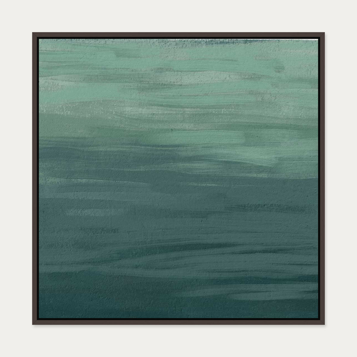 Serene Green Abstract Canvas Art — 70 x 70 cm — Brown Frame
