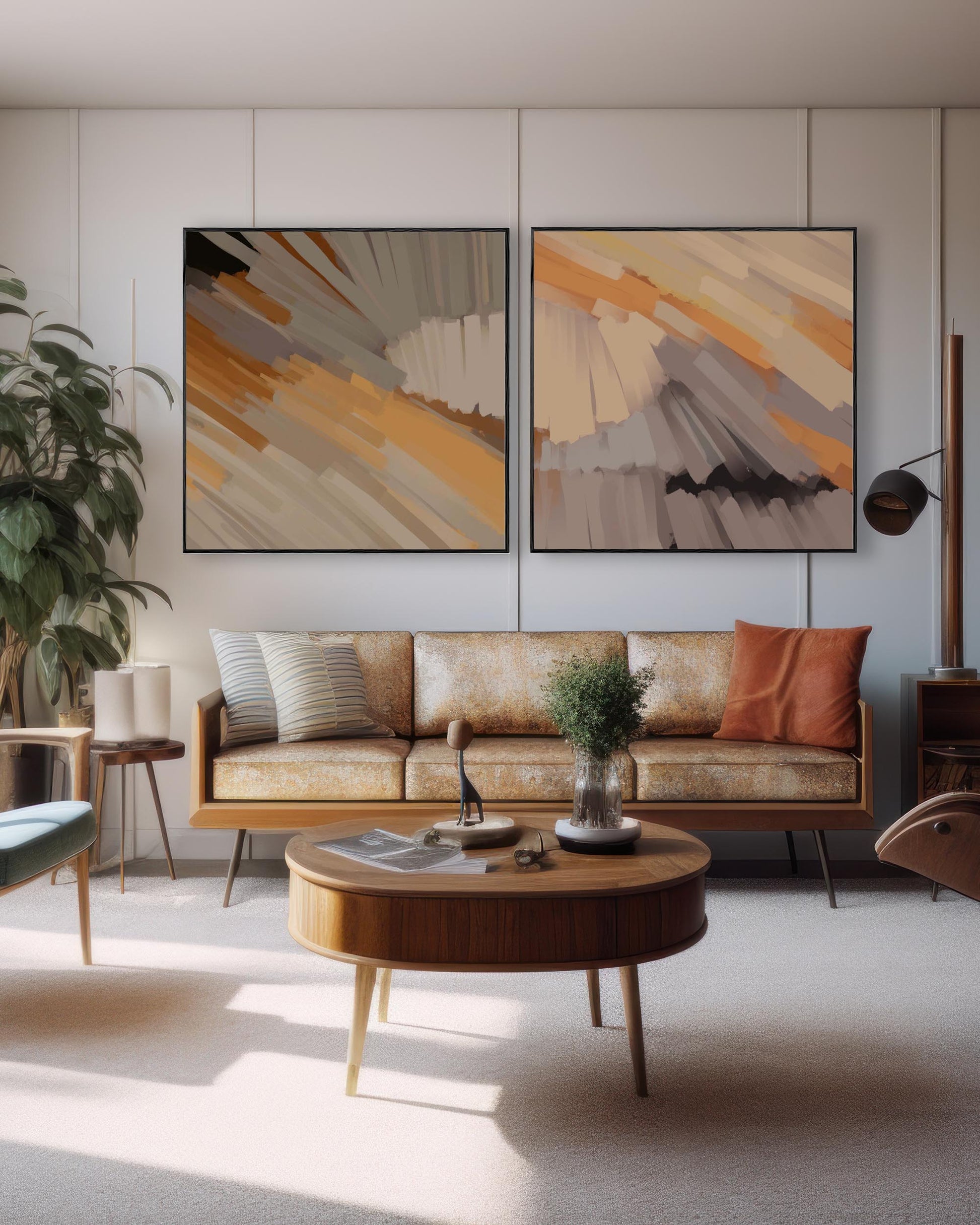 extra large framed canvas wall art prints above sofa in living room