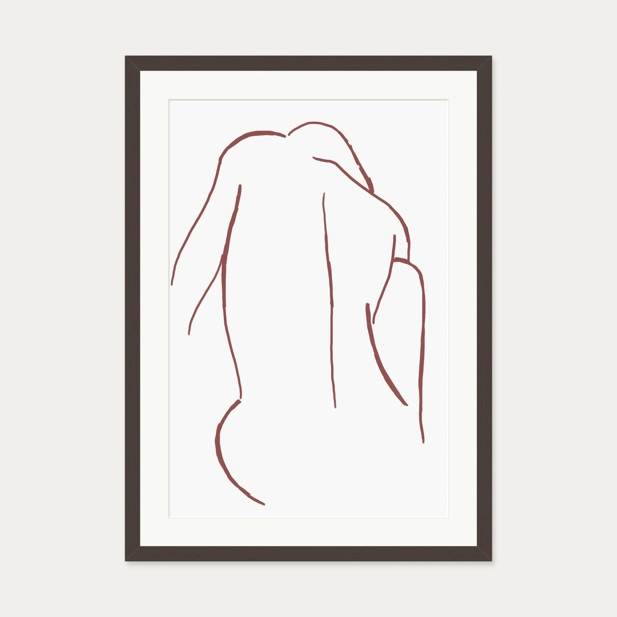 Sitting Figure Line Art Print — 50 x 70 cm — Brown Frame