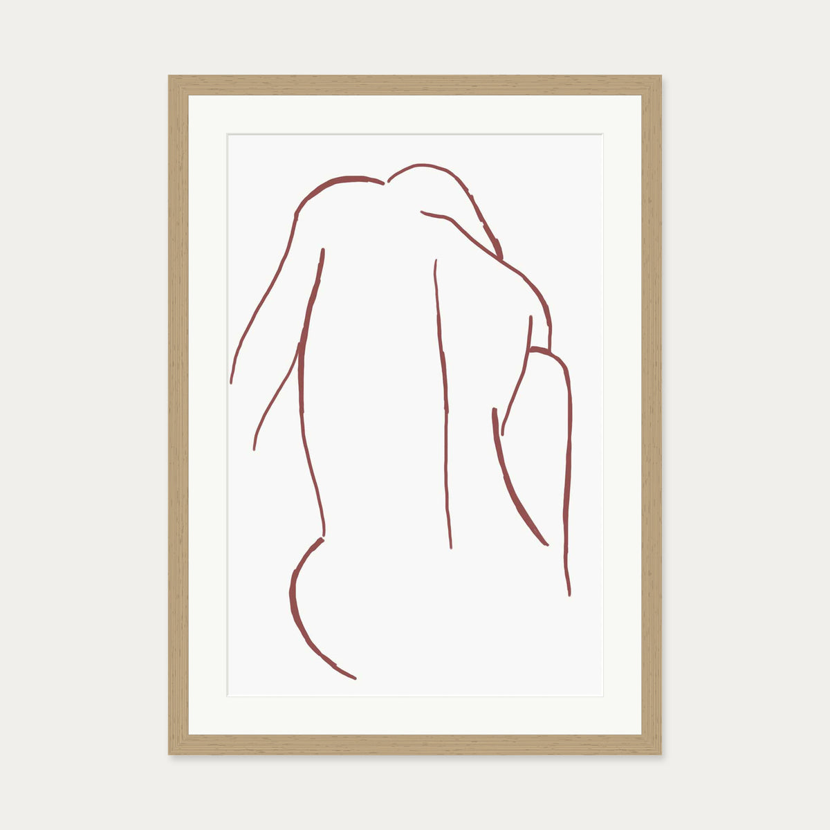 Sitting Figure Line Art Print — 50 x 70 cm — Oak Frame