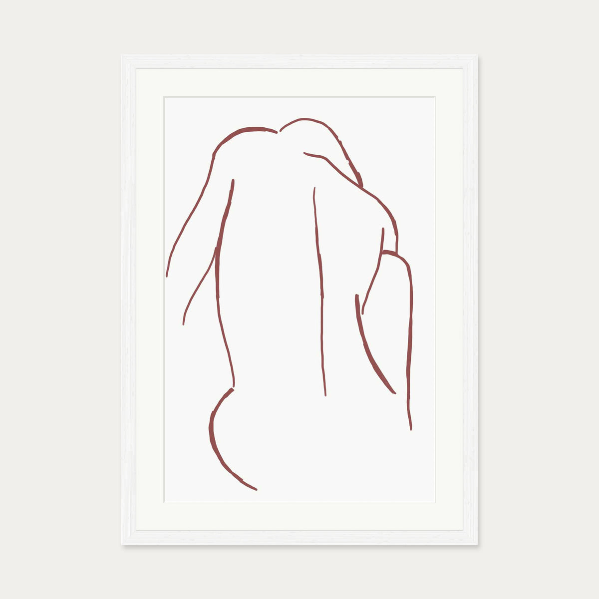 Sitting Figure Line Art Print — 50 x 70 cm — White Frame