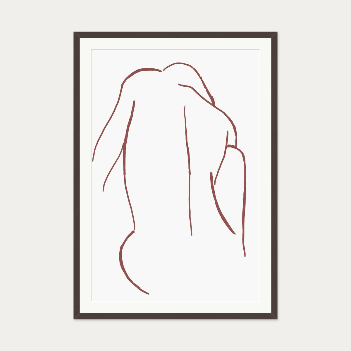 Sitting Figure Line Art Print — 70 x 100 cm — Brown Frame