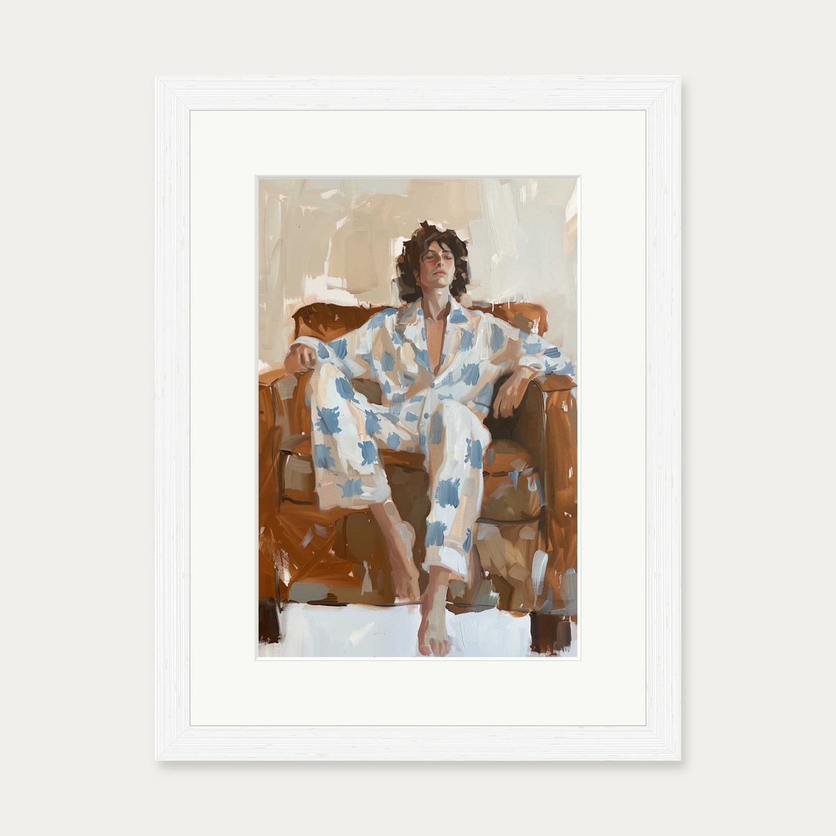 Sitting Figure Study Art Print — 30 x 40 cm — White Frame