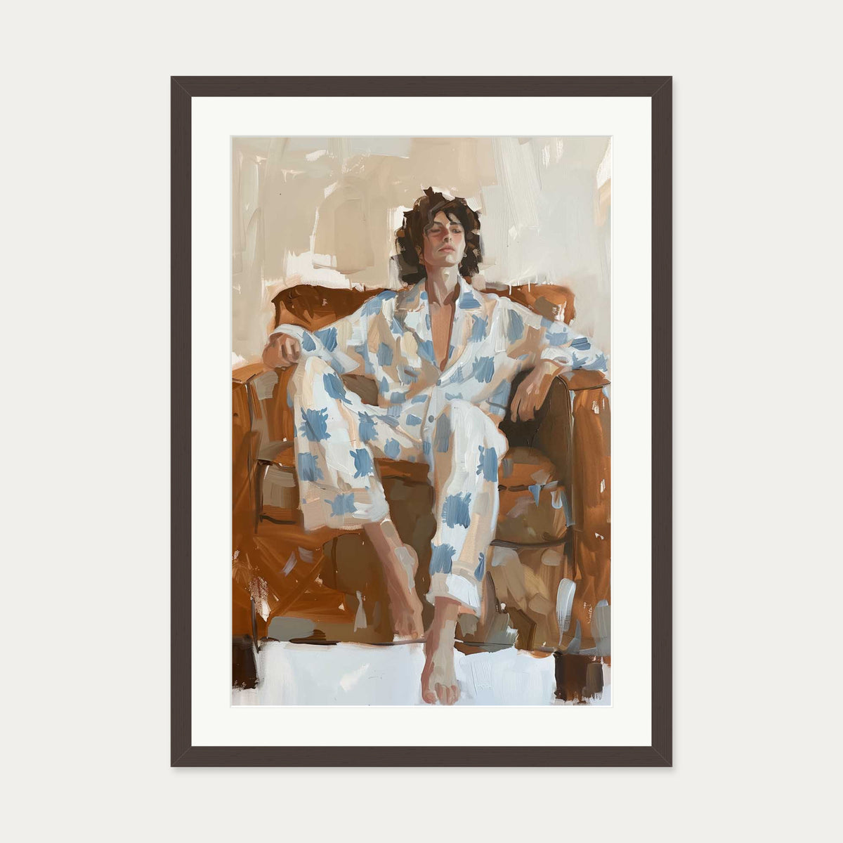 Sitting Figure Study Art Print — 50 x 70 cm — Brown Frame