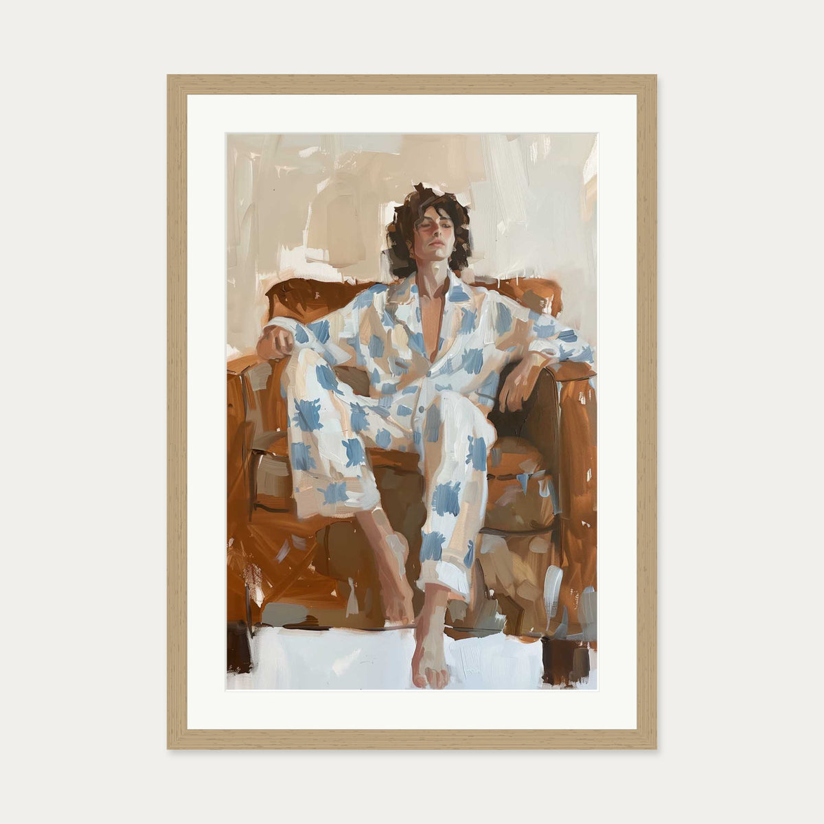 Sitting Figure Study Art Print — 50 x 70 cm — Oak Frame