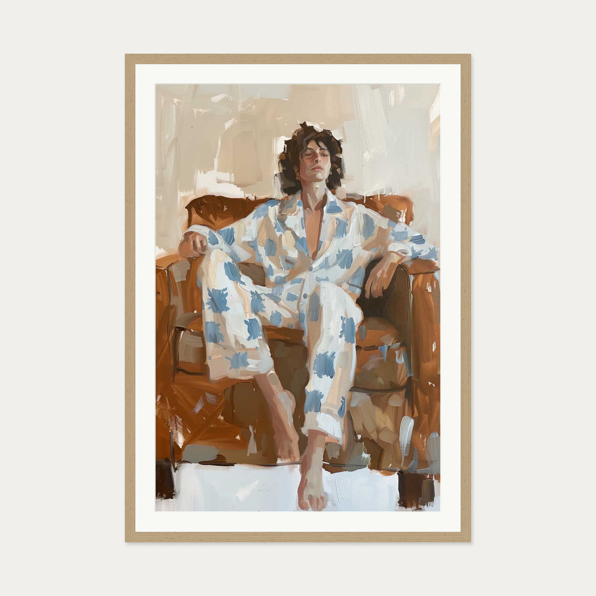 Sitting Figure Study Art Print — 70 x 100 cm — Oak Frame