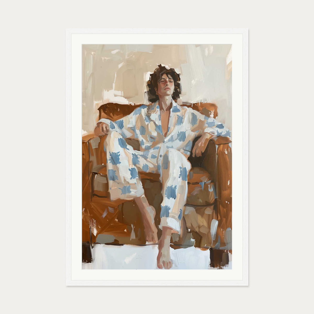 Sitting Figure Study Art Print — 70 x 100 cm — White Frame