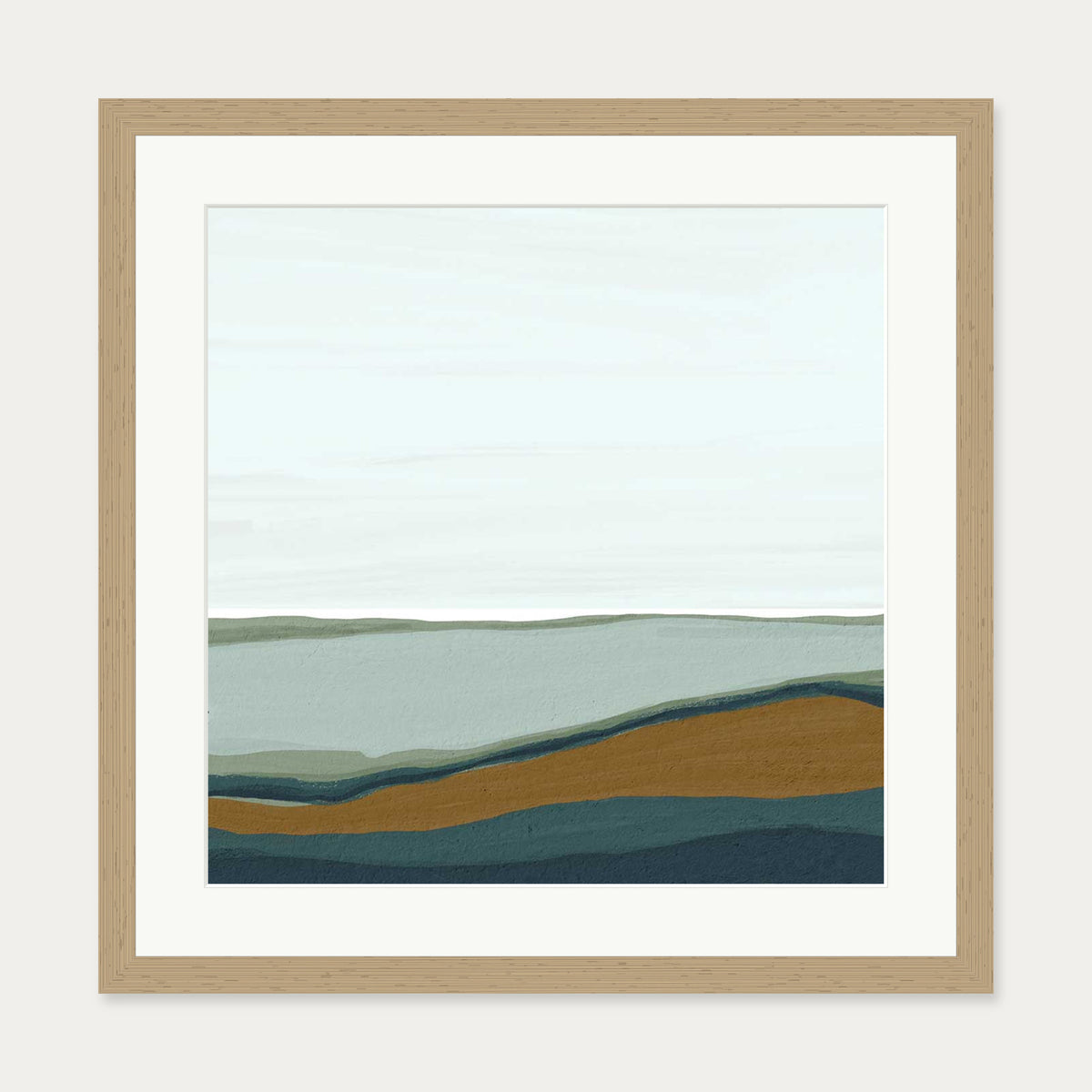 Sky and Seascape Abstract Art Print — 50 x 50 cm — Oak Frame