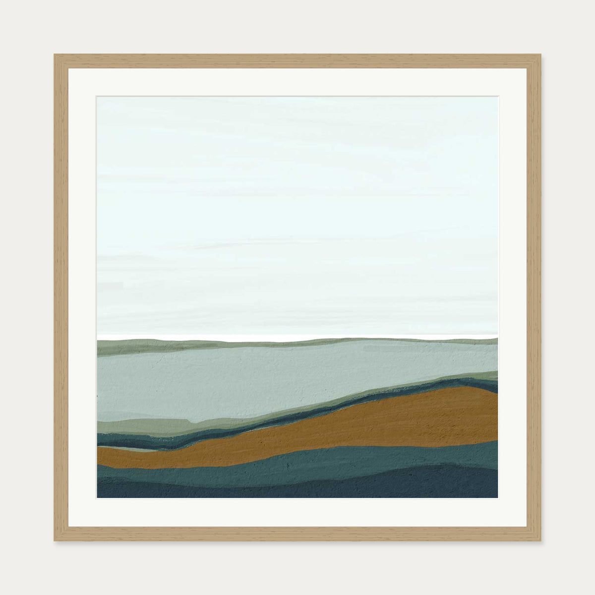 Sky and Seascape Abstract Art Print — 70 x 70 cm — Oak Frame