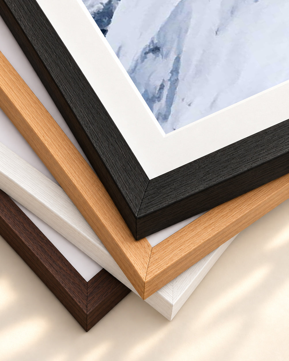 Snowy Mountain Impressionist Art Print — framed print corner with 5 cm mount and bevel