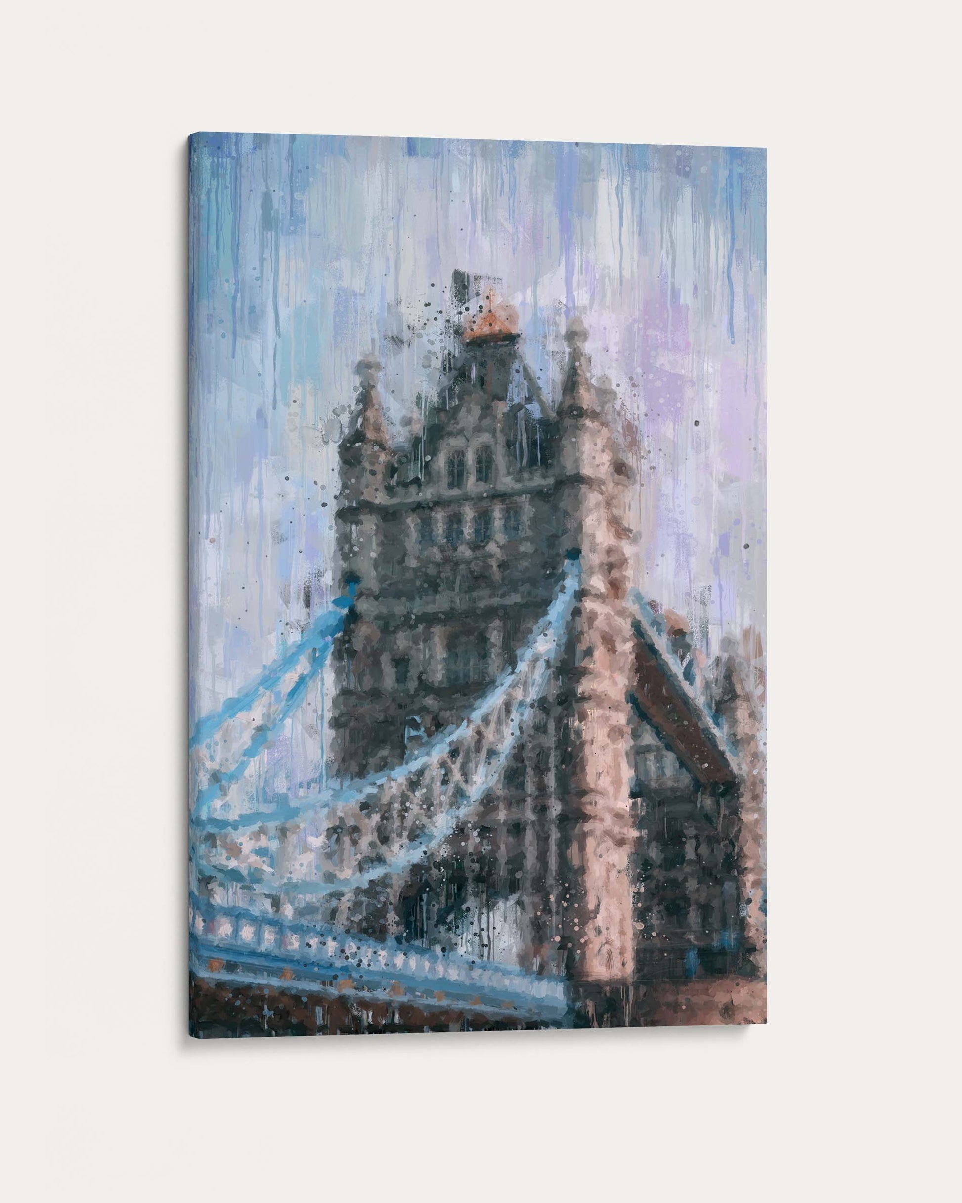 Canvas print of Tower Bridge with a textured blue and gray background