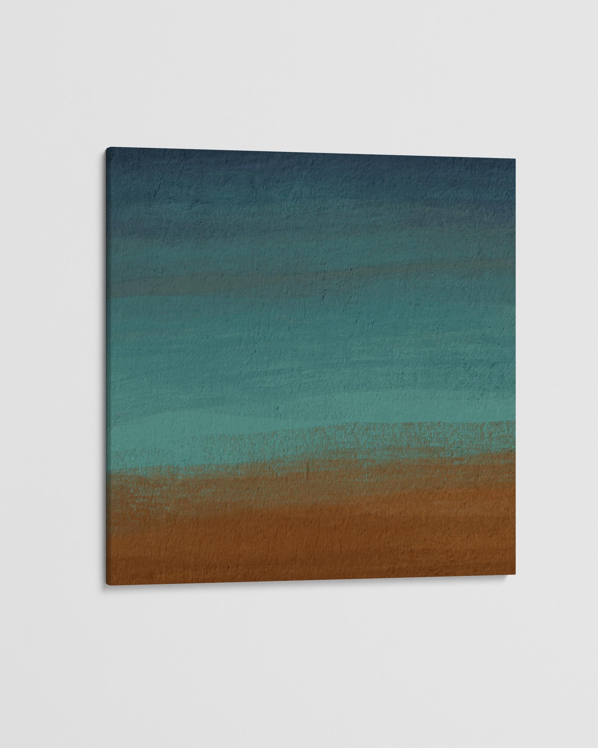 Abstract painting with gradient from blue to brown on a light gray background