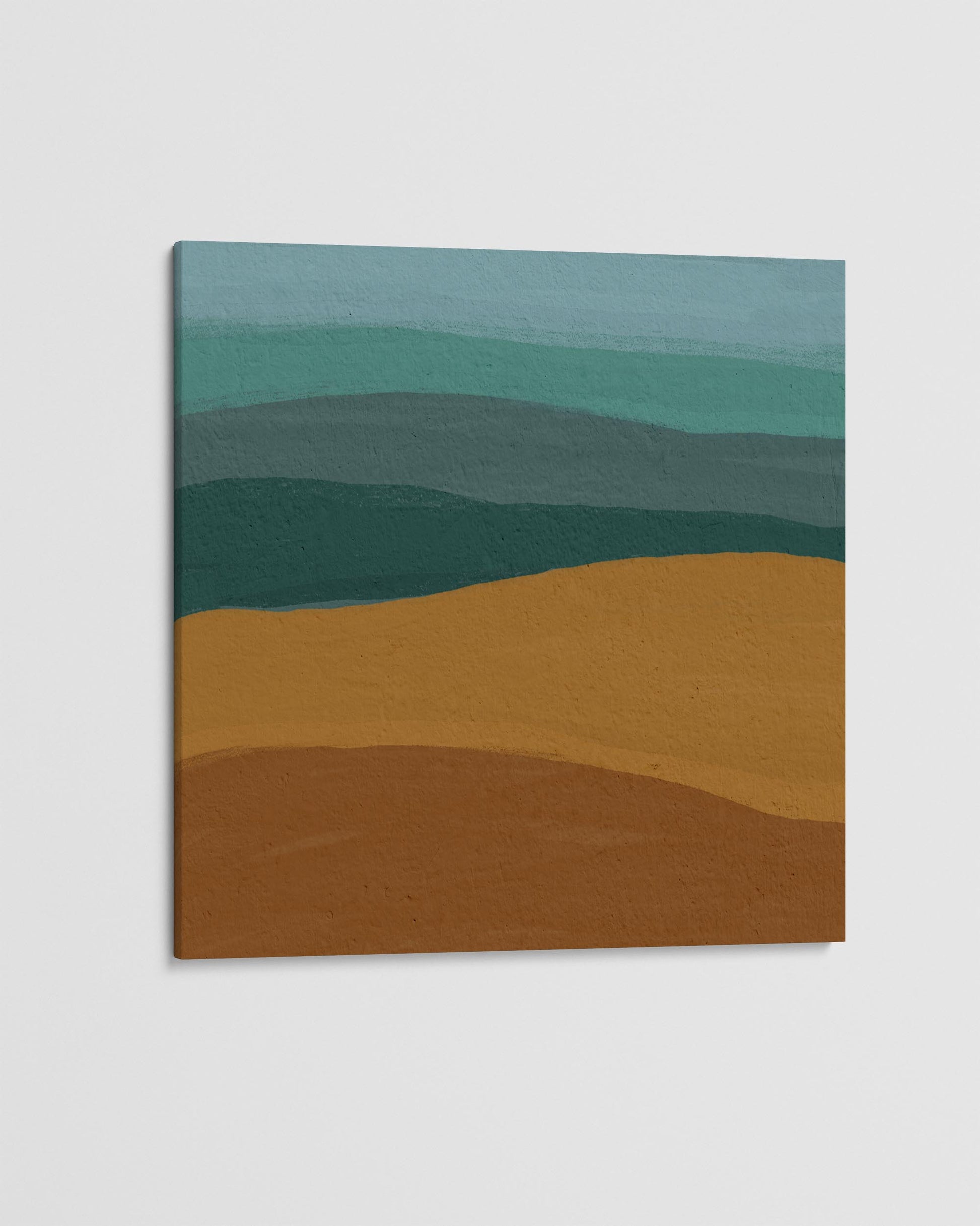 Abstract art print with wavy color patterns on a light gray background