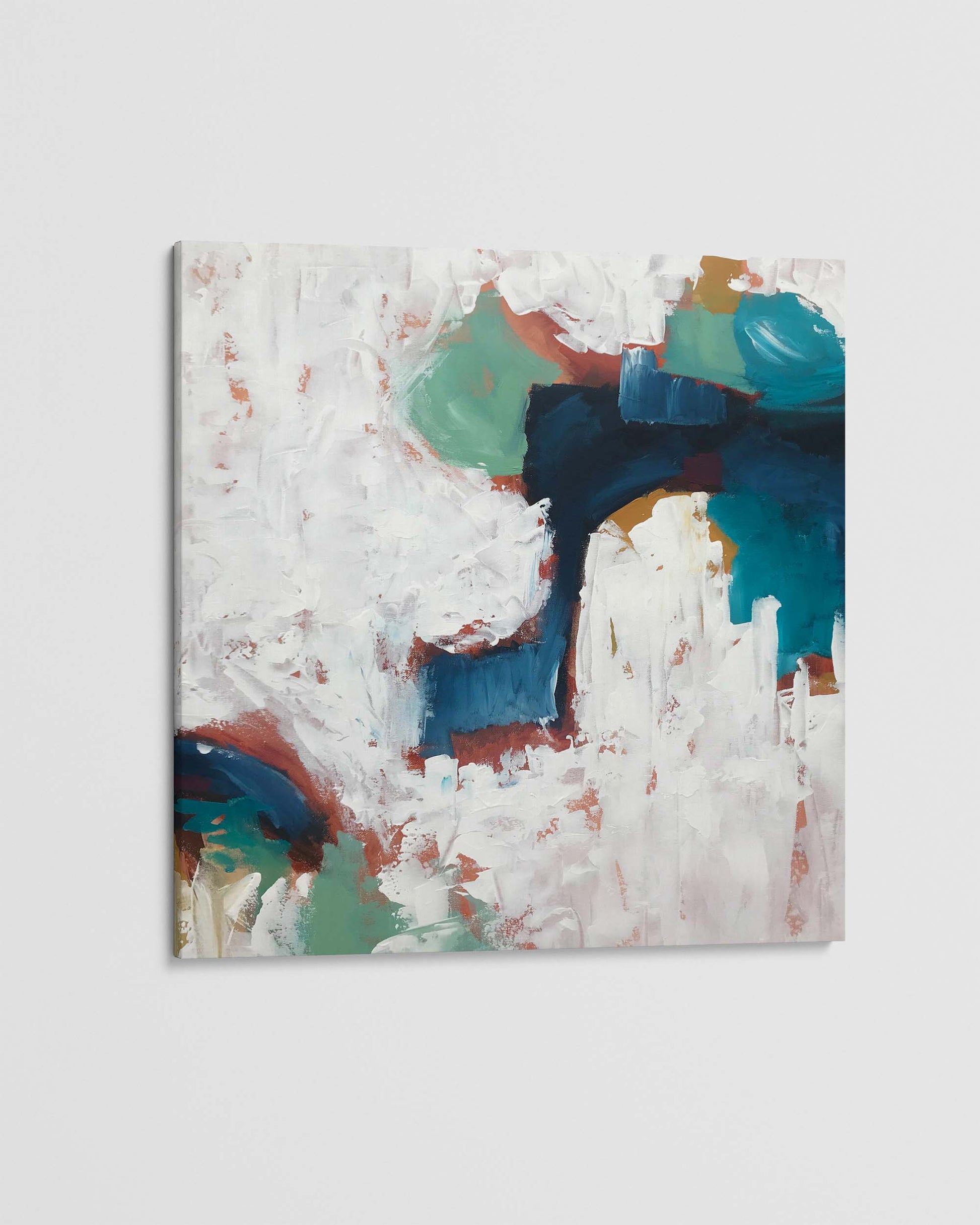 Abstract art piece with colorful brush strokes on a white background