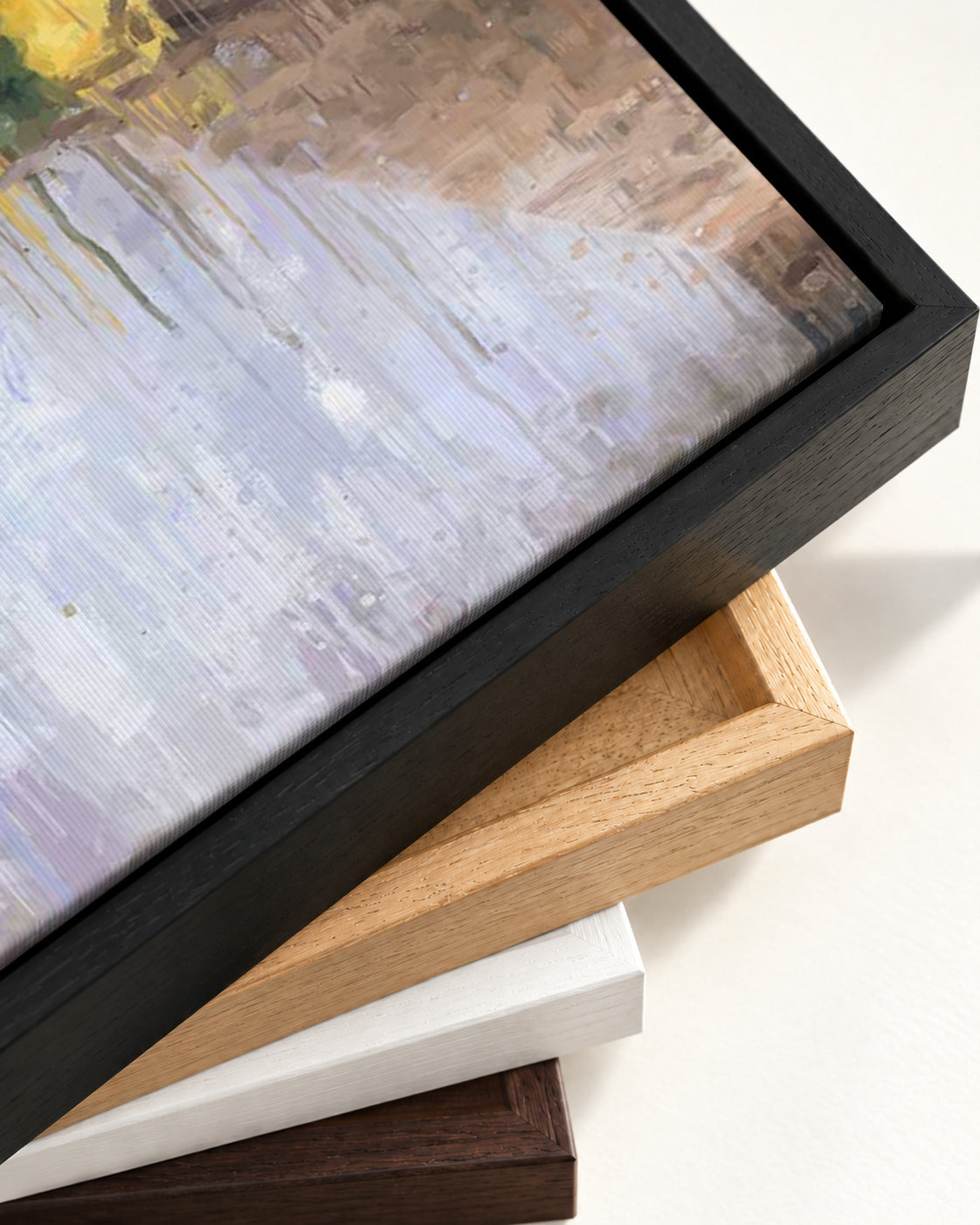Sunflowers In A Vase Still Life Canvas Art — framed canvas corner and wrapped canvas detail