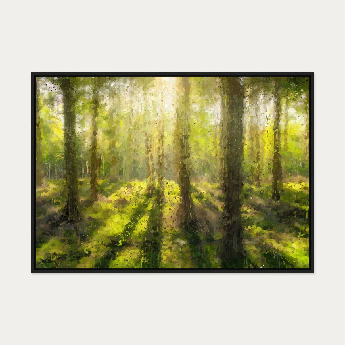 Sunrise Forest Landscape Canvas Art — 70 x 100 cm — Black Frame