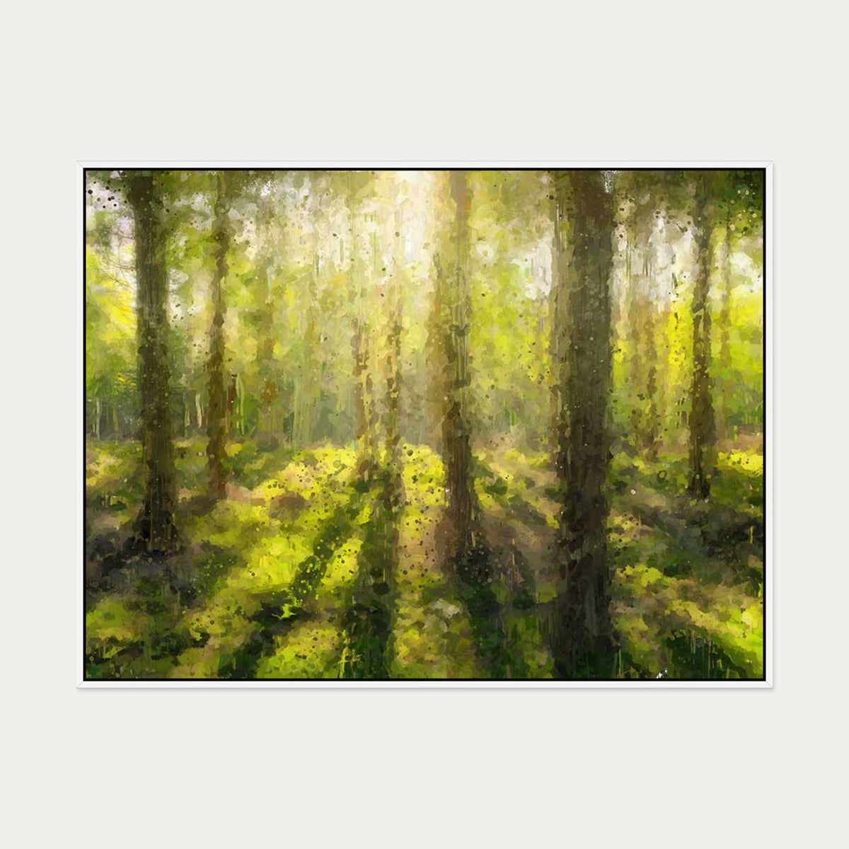 Sunrise Forest Landscape Canvas Art — 90 x 120 cm — White Frame