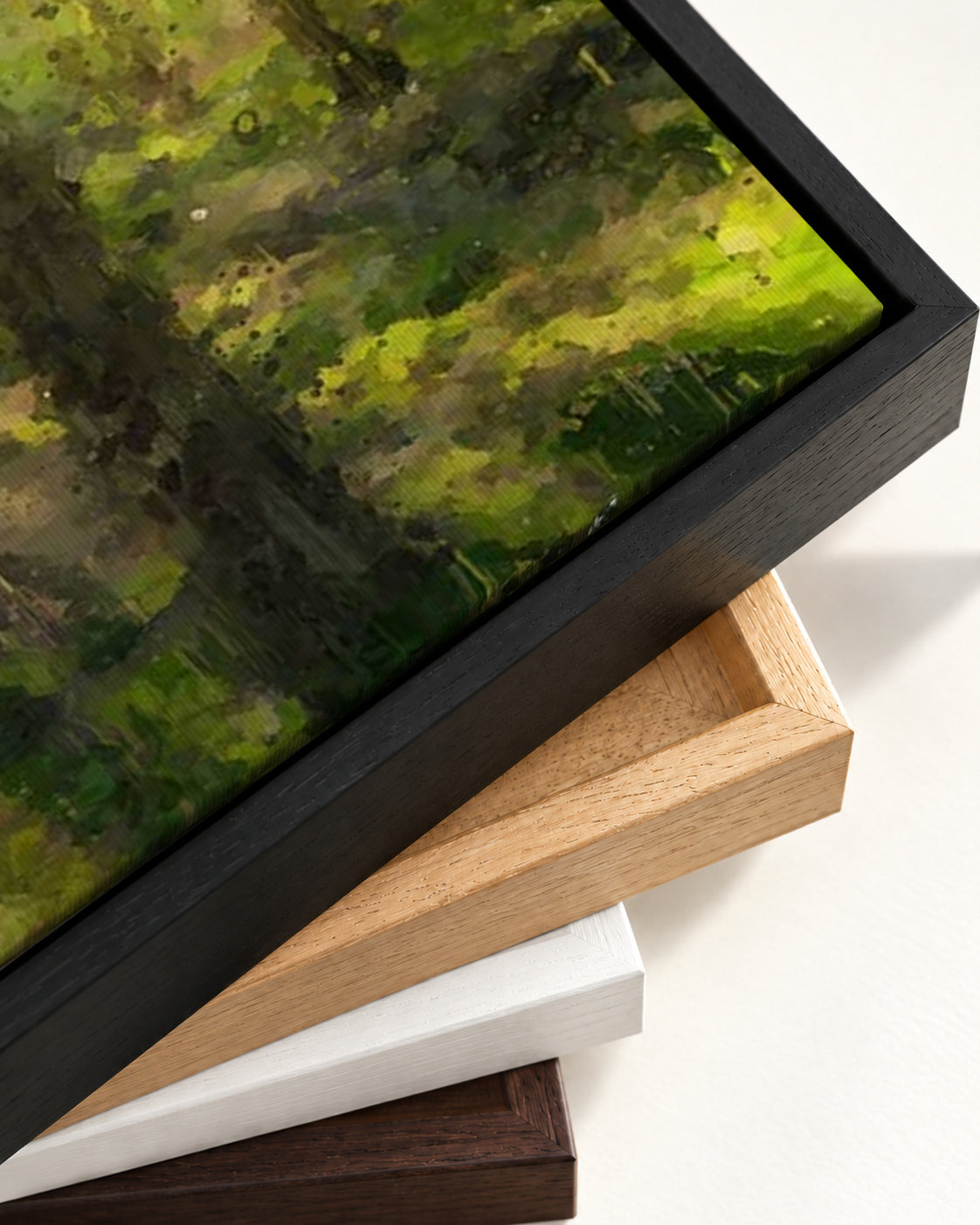 Sunrise Forest Landscape Canvas Art — framed canvas corner and wrapped canvas detail