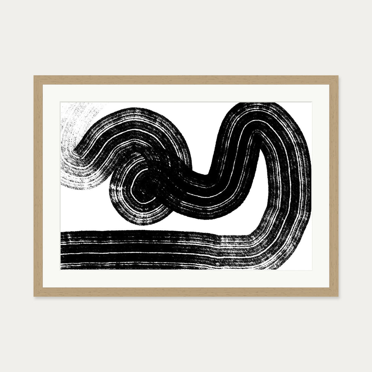 Swerve Line Art Art Print — 50 x 70 cm — Oak Frame