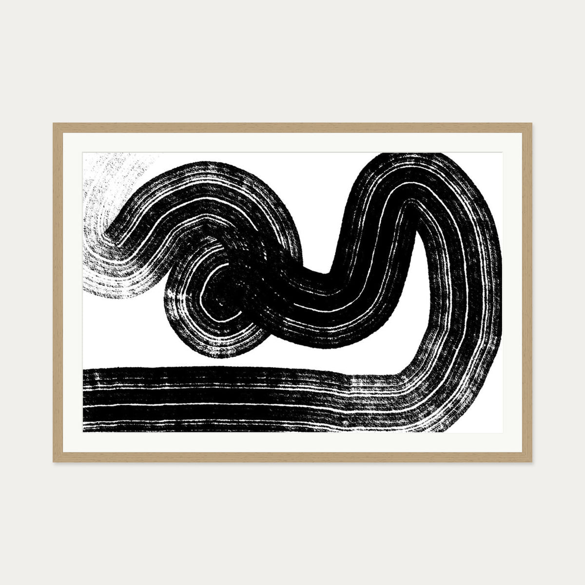 Swerve Line Art Art Print — 70 x 100 cm — Oak Frame