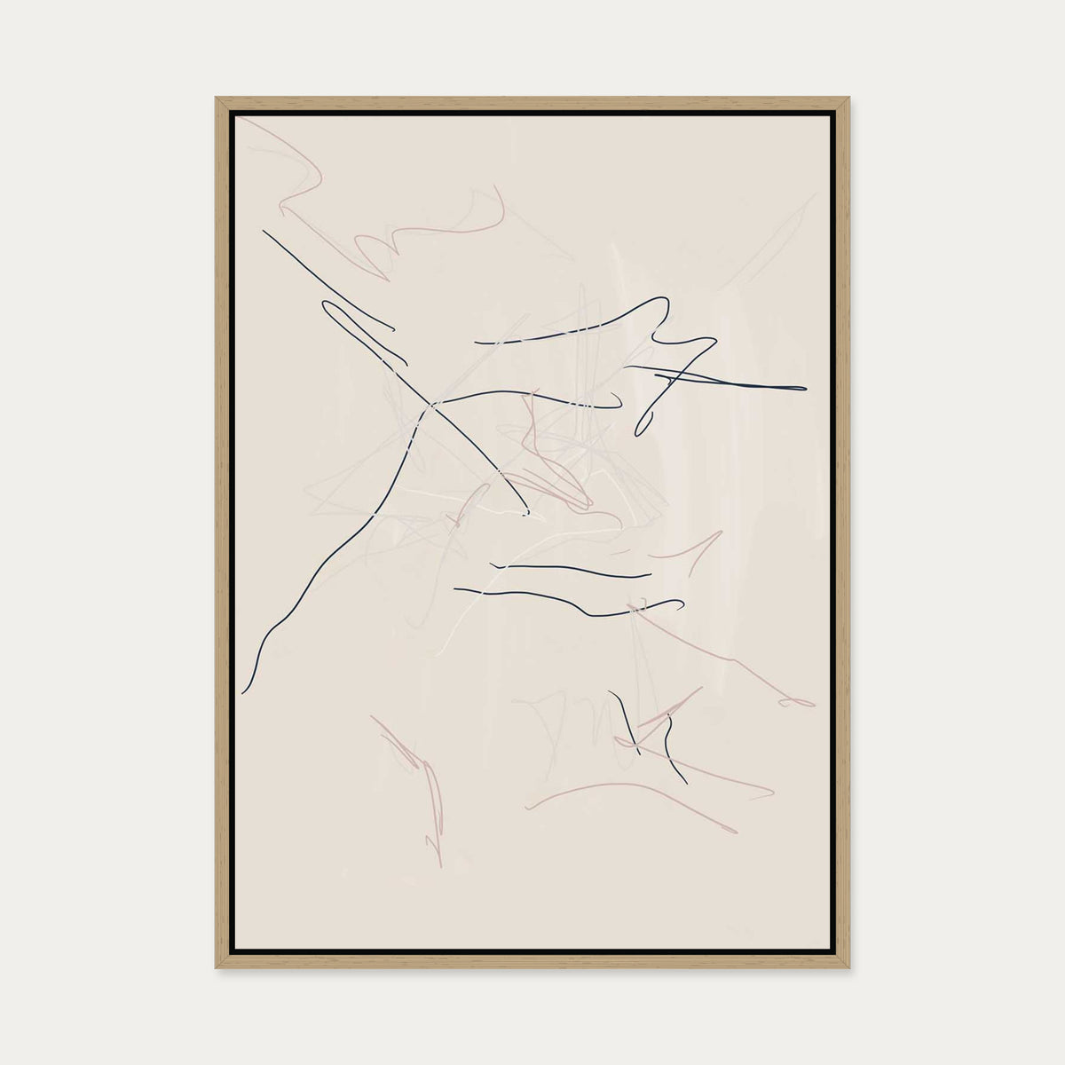 Taupe Abstract Line Canvas Art — 50 x 70 cm — Oak Frame