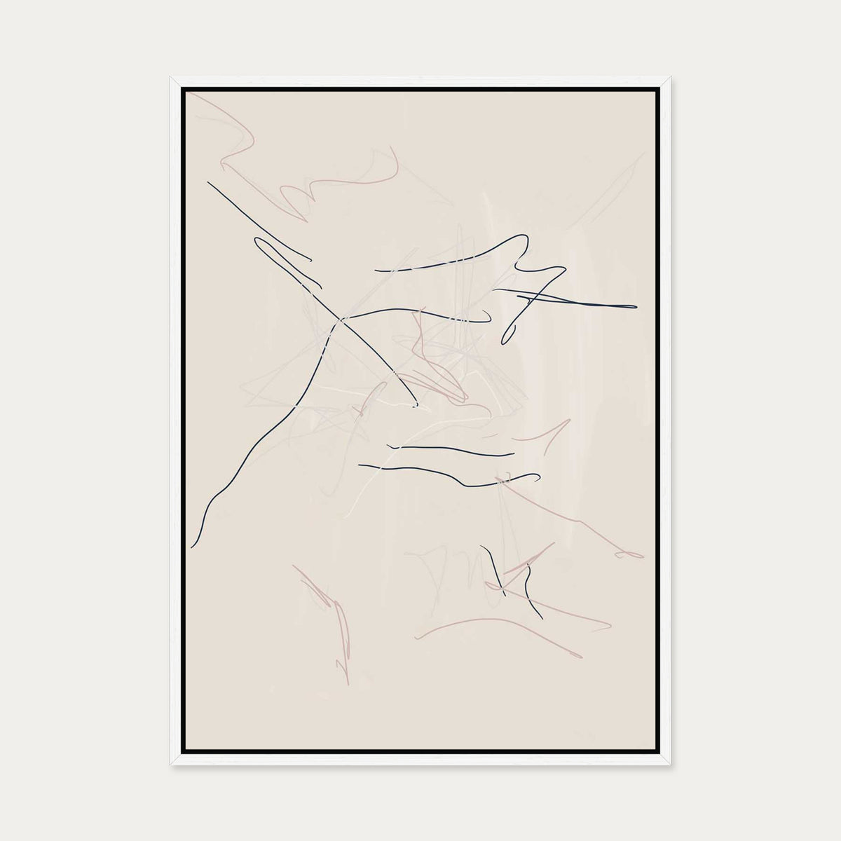 Taupe Abstract Line Canvas Art — 50 x 70 cm — White Frame