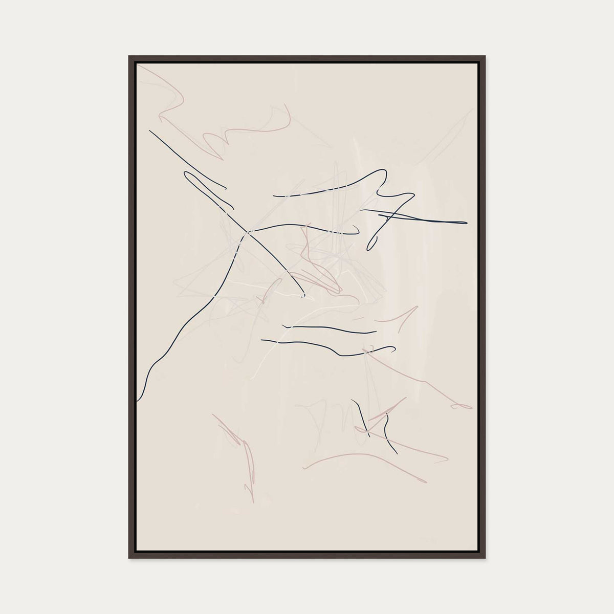 Taupe Abstract Line Canvas Art — 70 x 100 cm — Brown Frame
