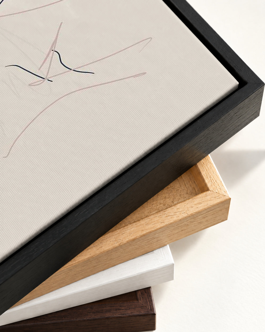 Taupe Abstract Line Canvas Art — framed canvas corner and wrapped canvas detail