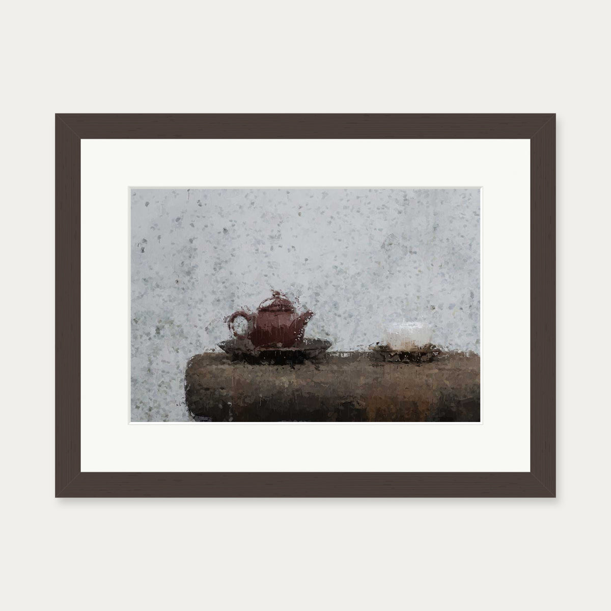 Tea Pot Still Life Art Print — 30 x 40 cm — Brown Frame