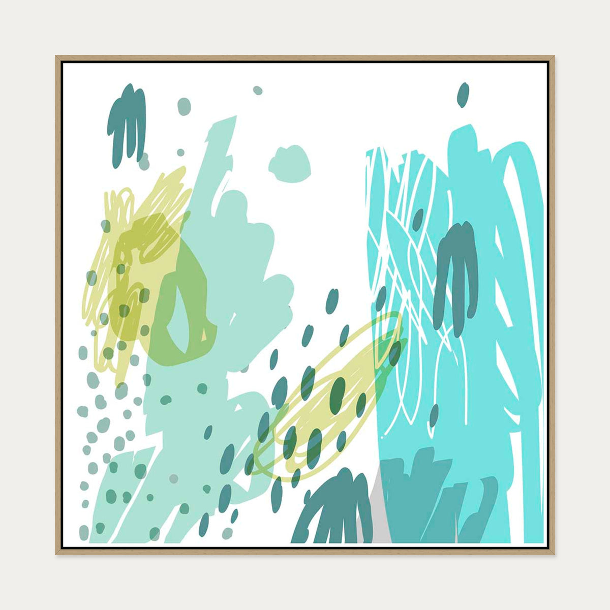 Teal Abstract Design Canvas Art — 100 x 100 cm — Oak Frame