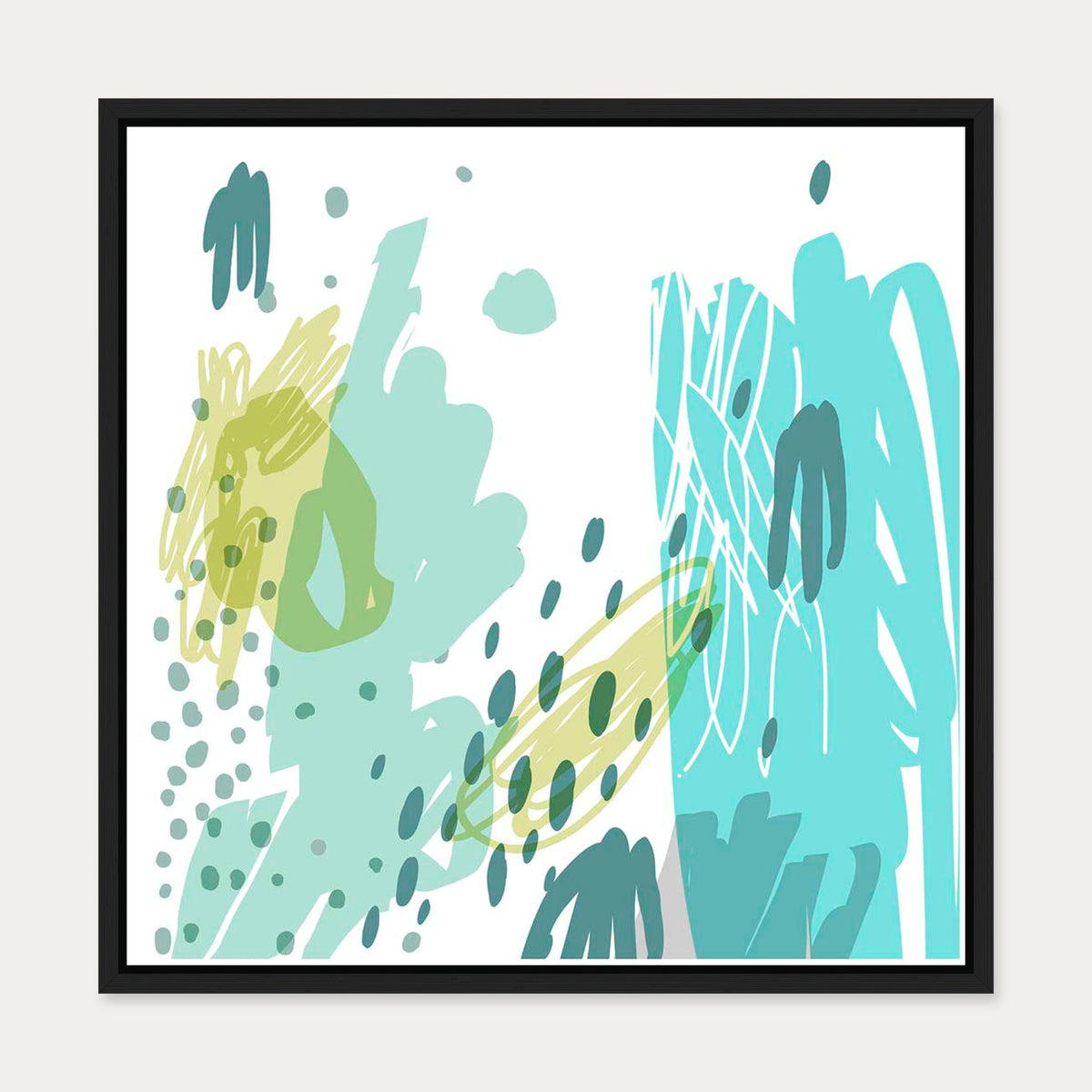 Teal Abstract Design Canvas Art — 50 x 50 cm — Black Frame