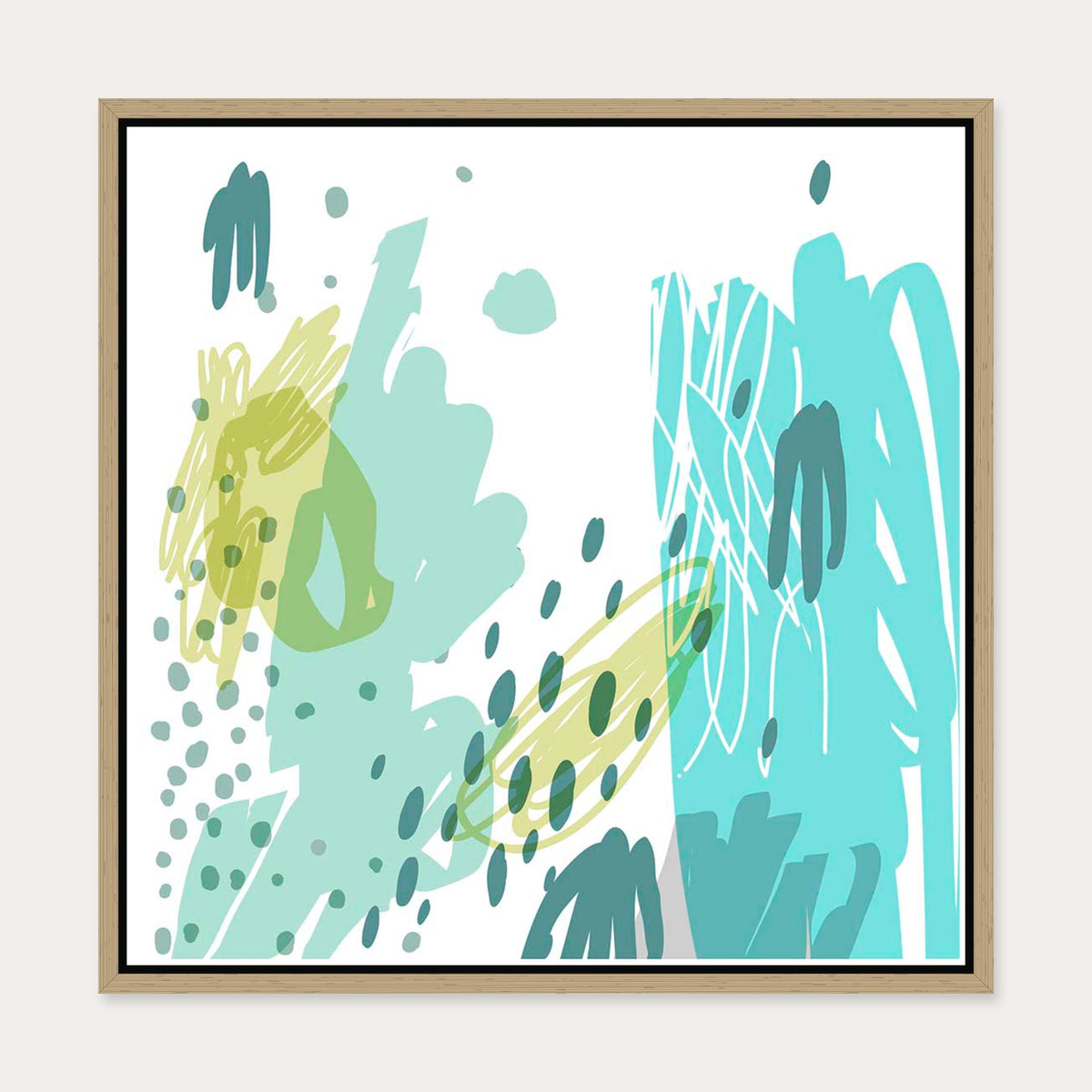 Teal Abstract Design Canvas Art — 50 x 50 cm — Oak Frame
