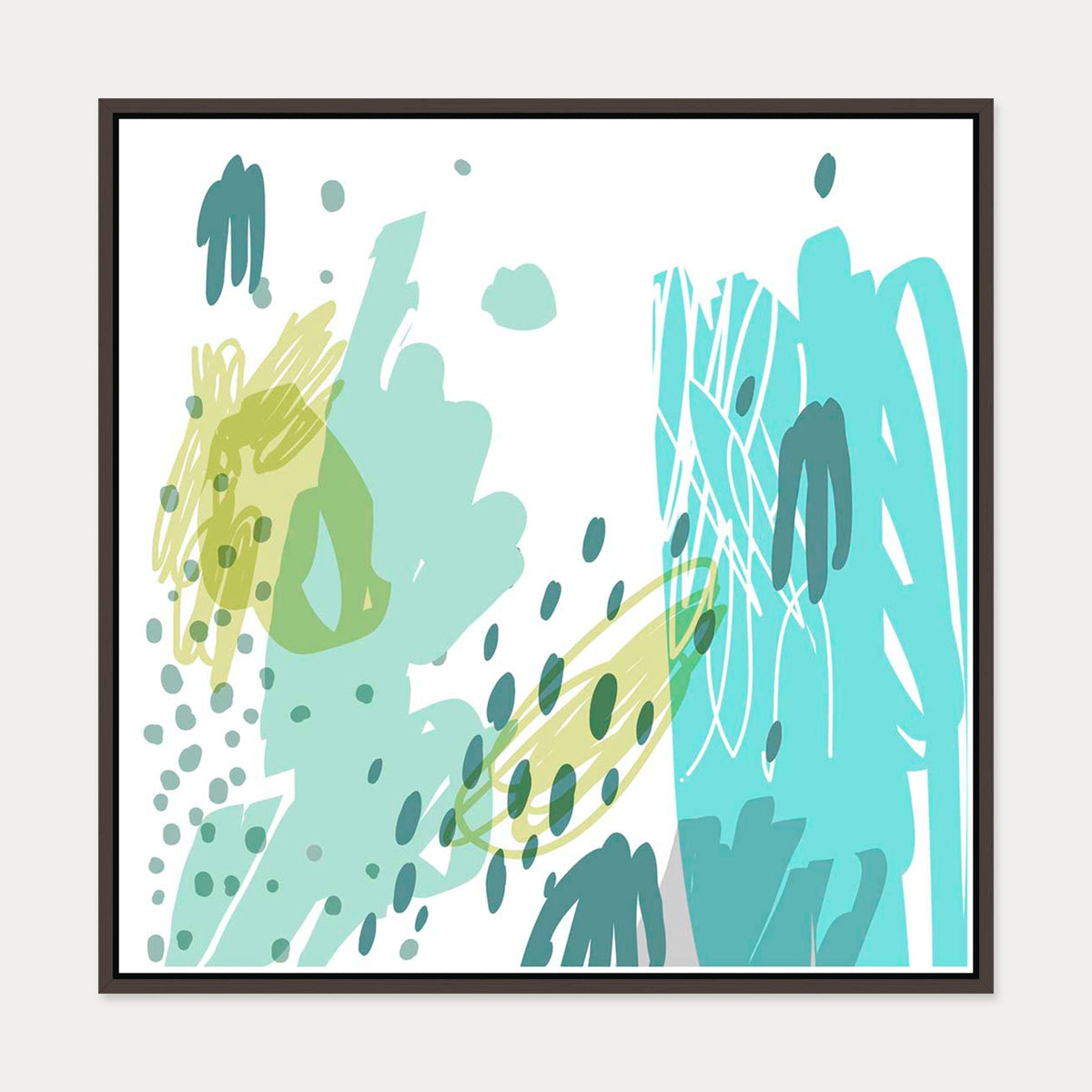 Teal Abstract Design Canvas Art — 70 x 70 cm — Brown Frame