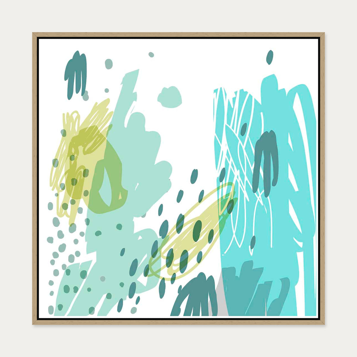 Teal Abstract Design Canvas Art — 70 x 70 cm — Oak Frame