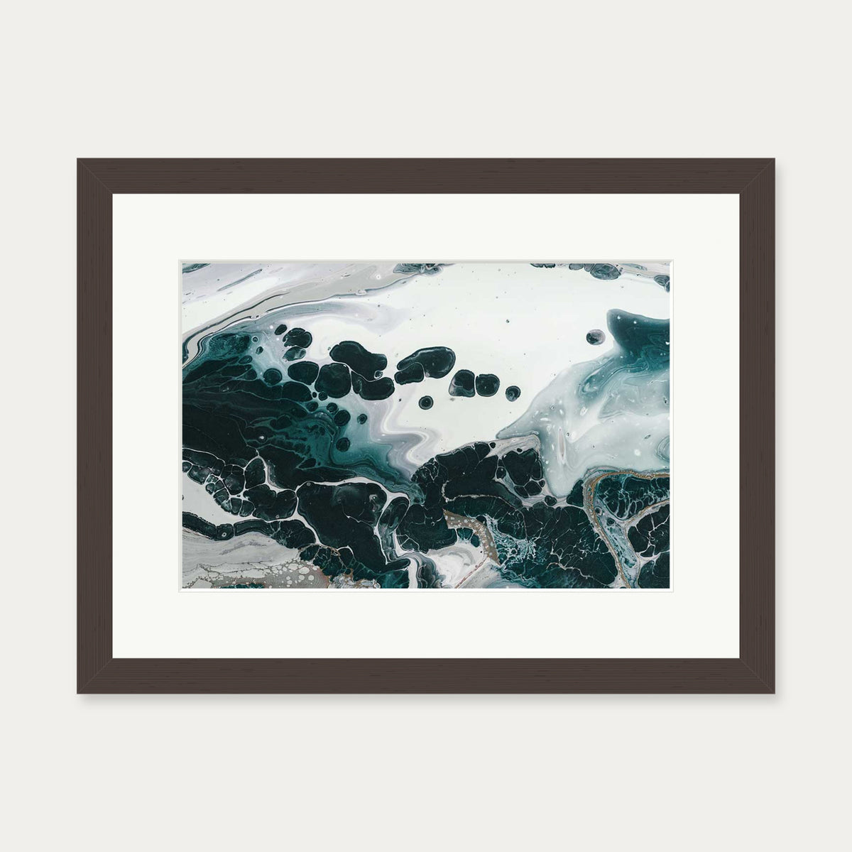 Teal Abstract Marble II Wall Art Print — 30 x 40 cm — Brown Frame