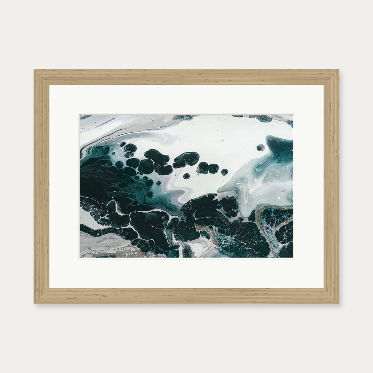 Teal Abstract Marble II Wall Art Print — 30 x 40 cm — Oak Frame