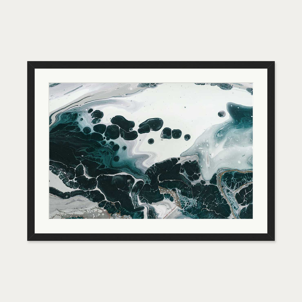 Teal Abstract Marble II Wall Art Print — 50 x 70 cm — Black Frame