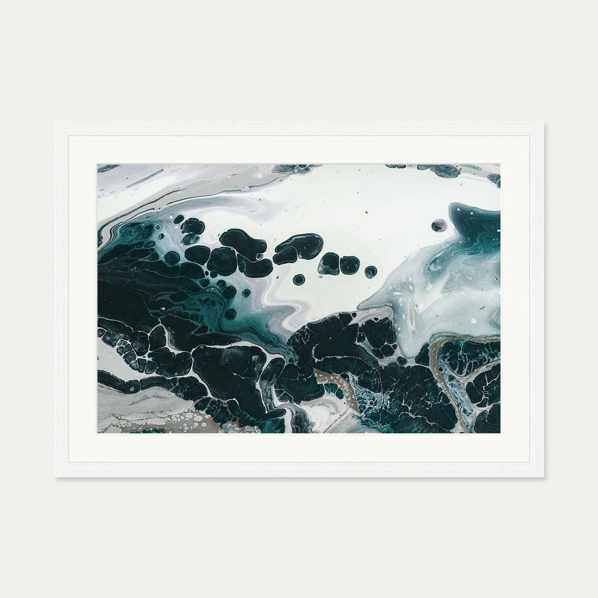 Teal Abstract Marble II Wall Art Print — 50 x 70 cm — White Frame