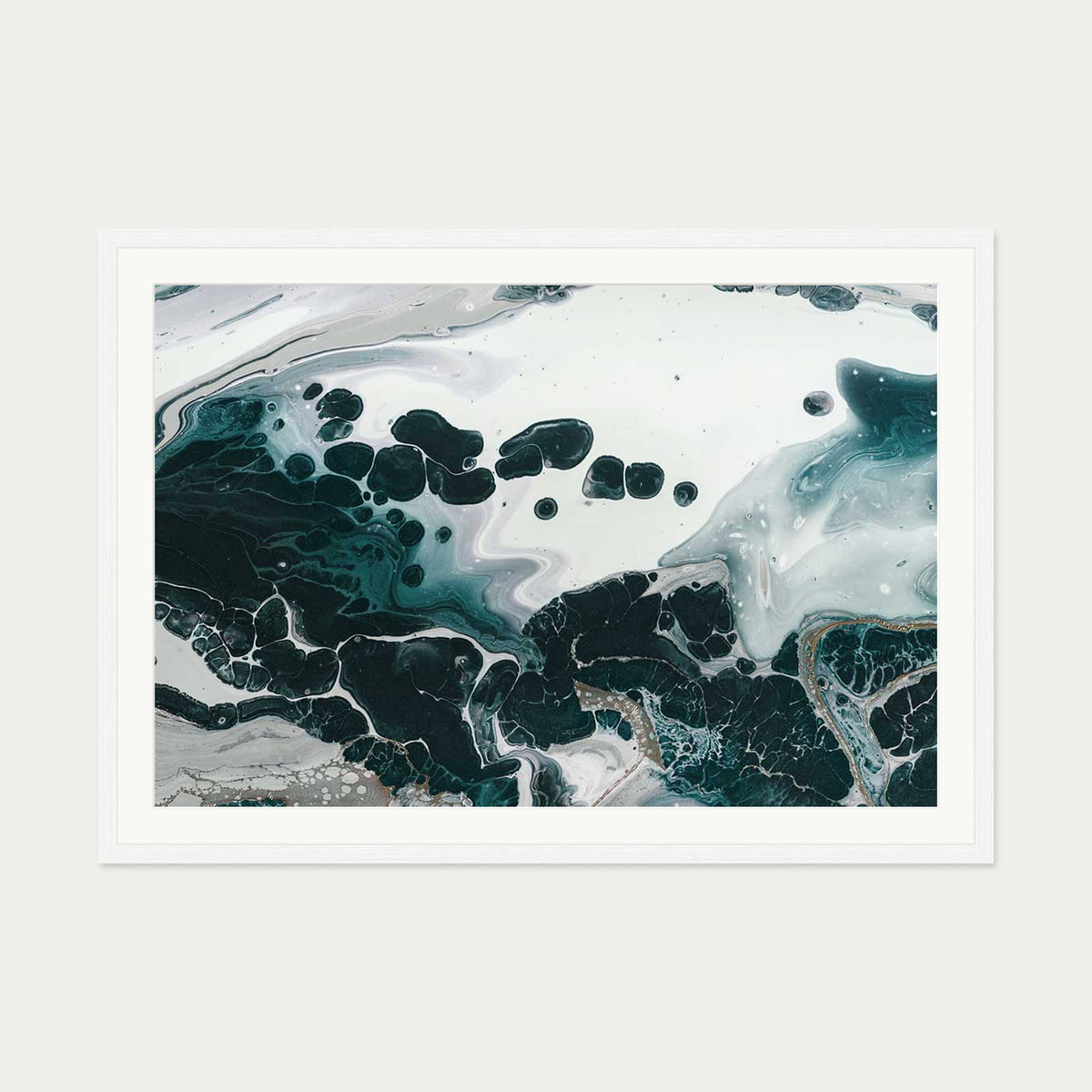 Teal Abstract Marble II Wall Art Print — 70 x 100 cm — White Frame