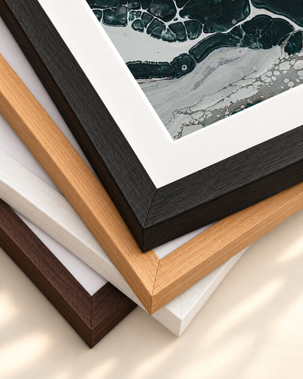 Teal Abstract Marble II Wall Art Print — framed print corner with 5 cm mount and bevel