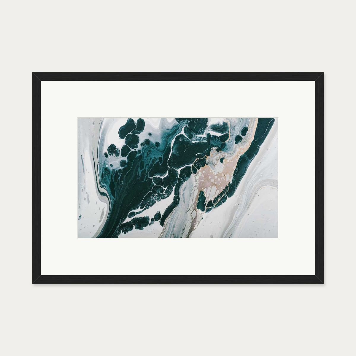 Teal Abstract Marble Wall Art Print — 50 x 70 cm — Black Frame