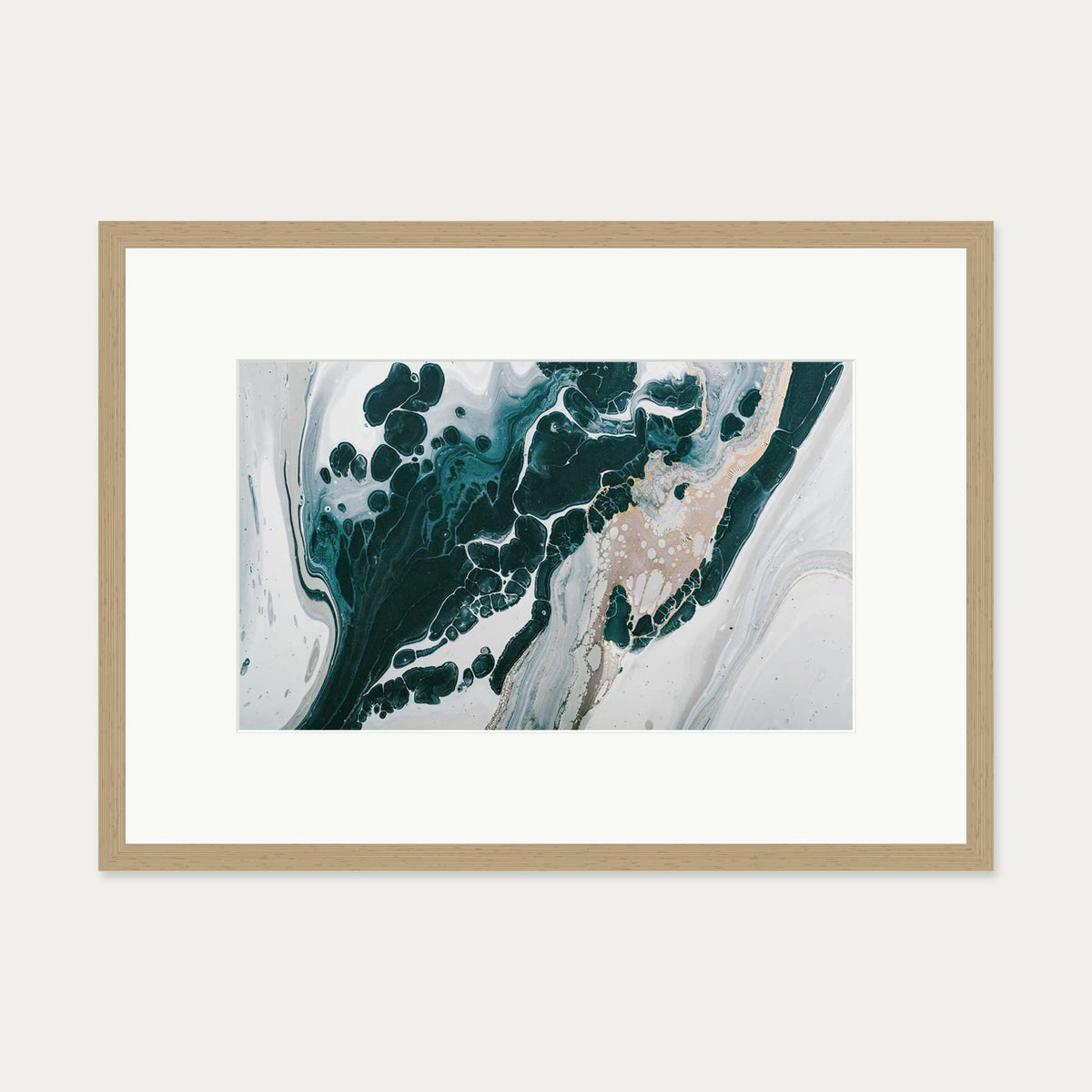 Teal Abstract Marble Wall Art Print — 50 x 70 cm — Oak Frame