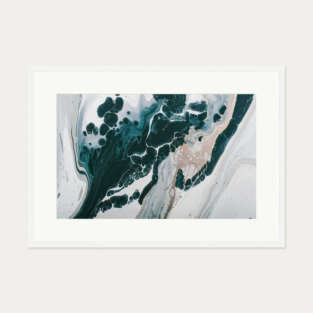 Teal Abstract Marble Wall Art Print — 70 x 100 cm — White Frame