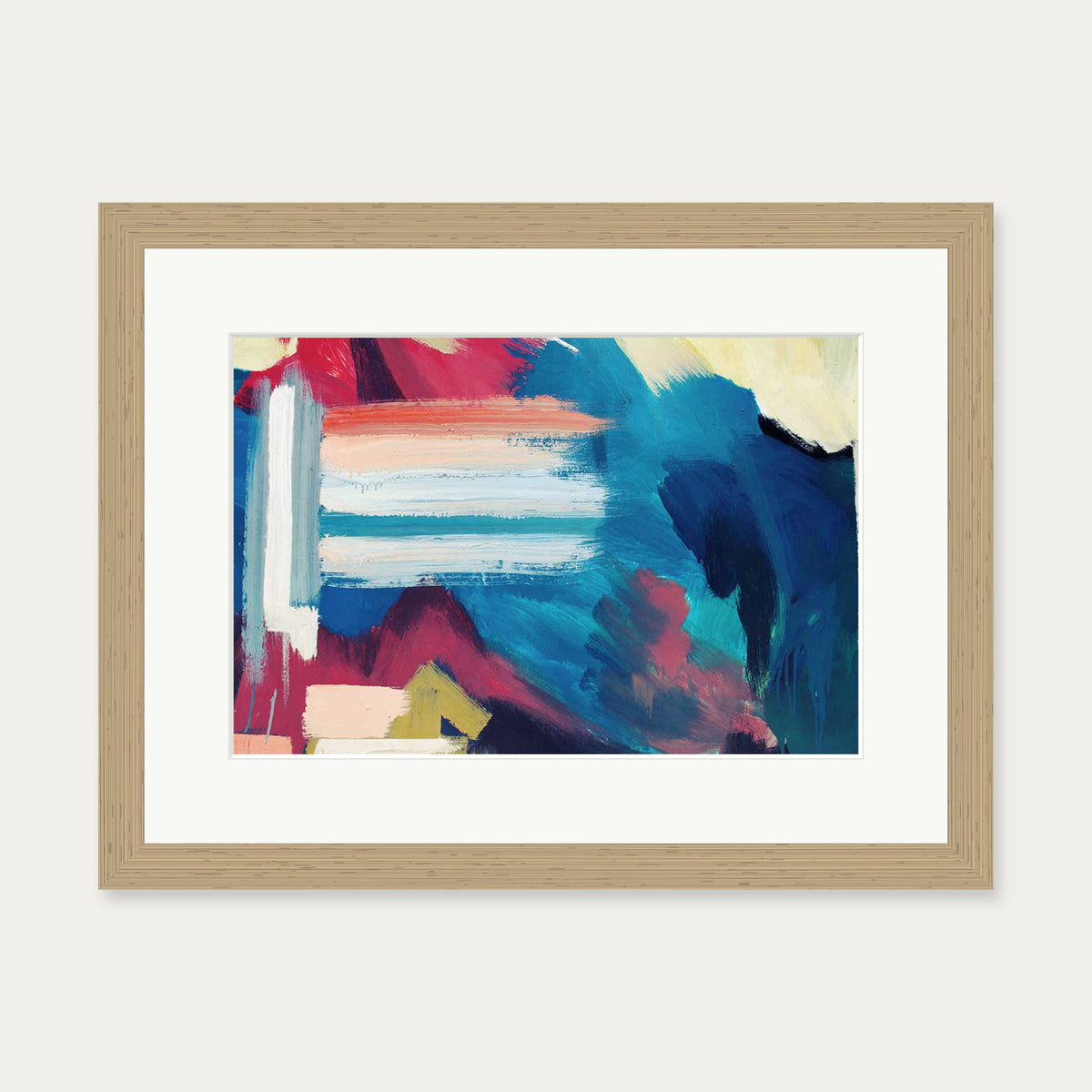 Teal Abstract Wall Art Print — 30 x 40 cm — Oak Frame